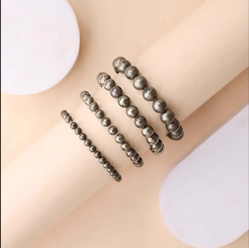 Pyrite Round Beads Bracelet