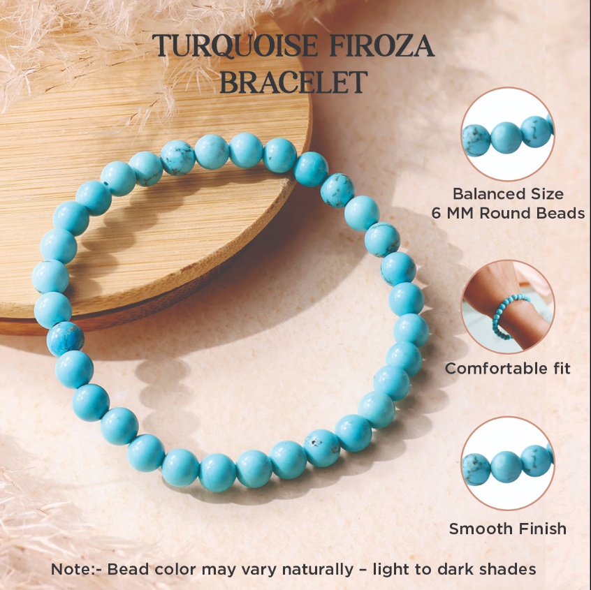 Turquoise Firoza Round Beads Bracelet - Image 3